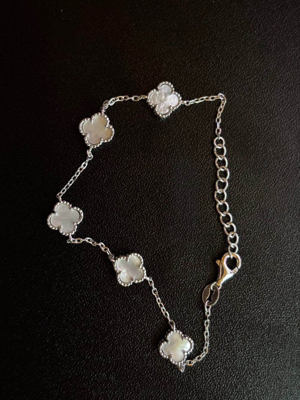 Silver Clover Mother of Pearl Bracelet